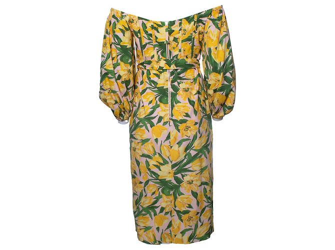 Carolina Herrera Karolina Herrera, florales Midikleid mit Gürtel Pink Grün Gelb - Ansicht 3