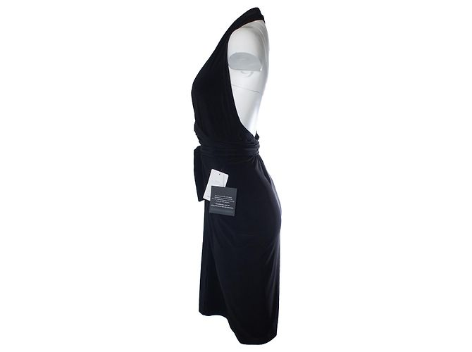 Norma Kamali, Schwarzes Wickelkleid mit Halterneck - Ansicht 2