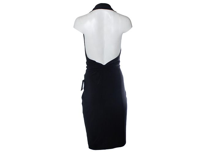 Norma Kamali, Schwarzes Wickelkleid mit Halterneck - Ansicht 3