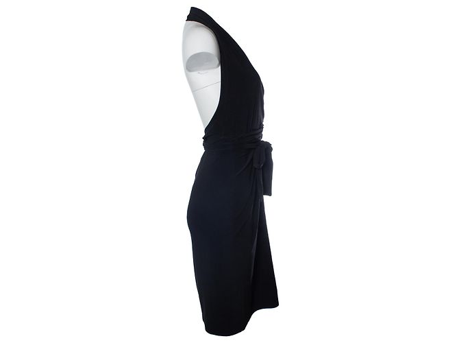 Norma Kamali, Schwarzes Wickelkleid mit Halterneck - Ansicht 4