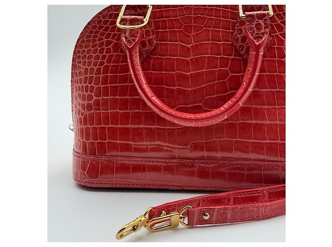 Louis Vuitton Alma BB Coccodrillo Rosa Chiaro Rosso - vista 10