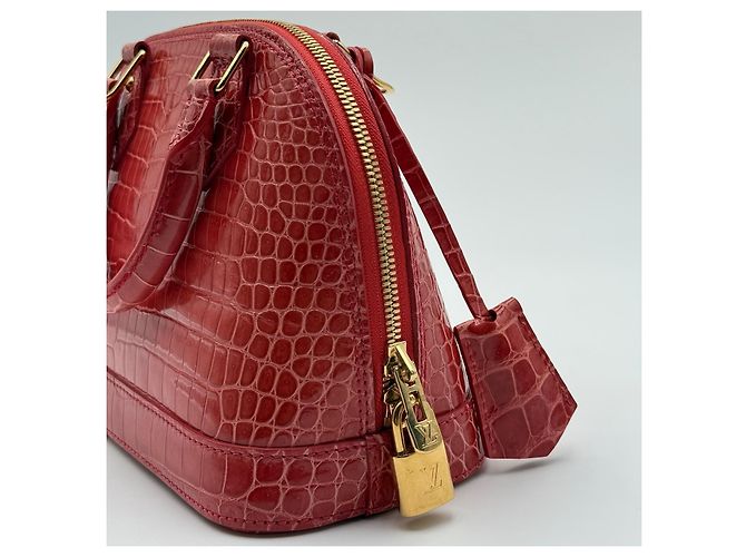 Louis Vuitton Alma BB Coccodrillo Rosa Chiaro Rosso - vista 5