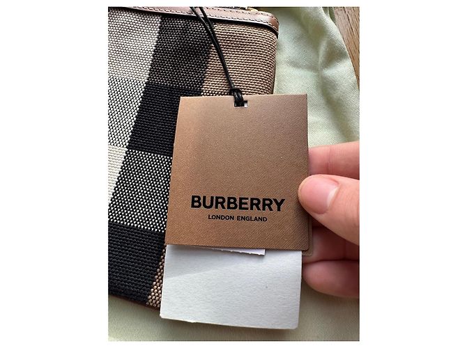 Pochette Burberry Check in Tela Marrone Nero Bianco - vista 11