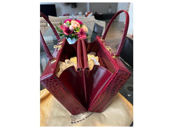 Autre Marque Bolsa de couro de crocodilo bordô Bordeaux - vista 3