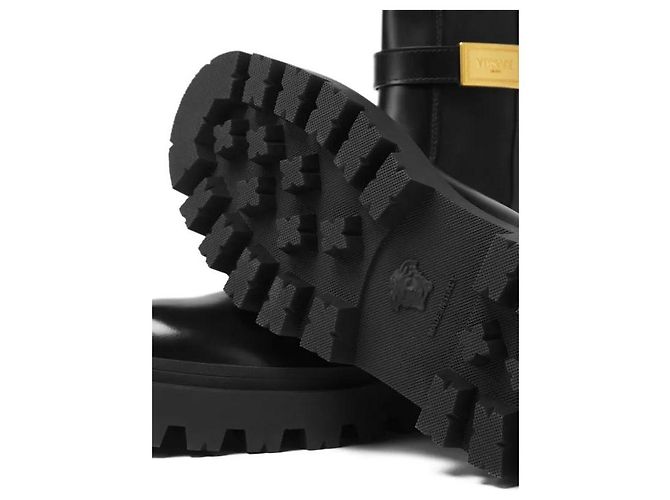Versace Botines Chelsea de Cuero Negro con Hebilla Medusa - vista 7