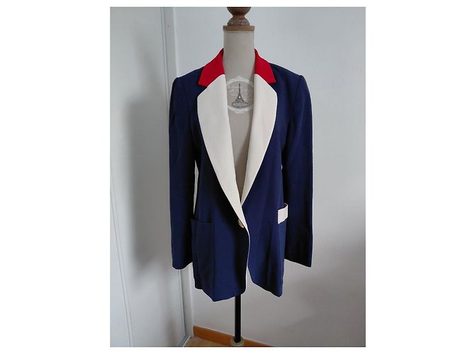 Autre Marque MODETROTTER Blazer blu navy con colletto a contrasto Rosso Crudo - vista 2