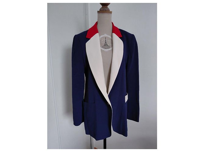 Autre Marque MODETROTTER Blazer blu navy con colletto a contrasto Rosso Crudo - vista 3