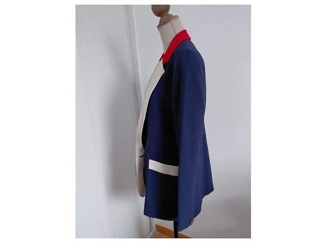 Autre Marque MODETROTTER Blazer blu navy con colletto a contrasto Rosso Crudo - vista 5