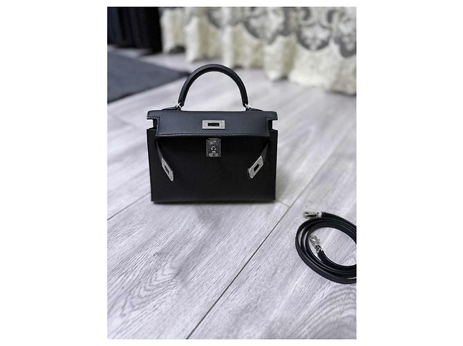 Hermès Mini Kelly Epsom Nero Hardware Argento Silver hardware - vista 2