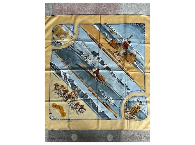 Hermès Foulard di seta 'Grønland' Marrone Bianco Blu Grigio Giallo - vista 2