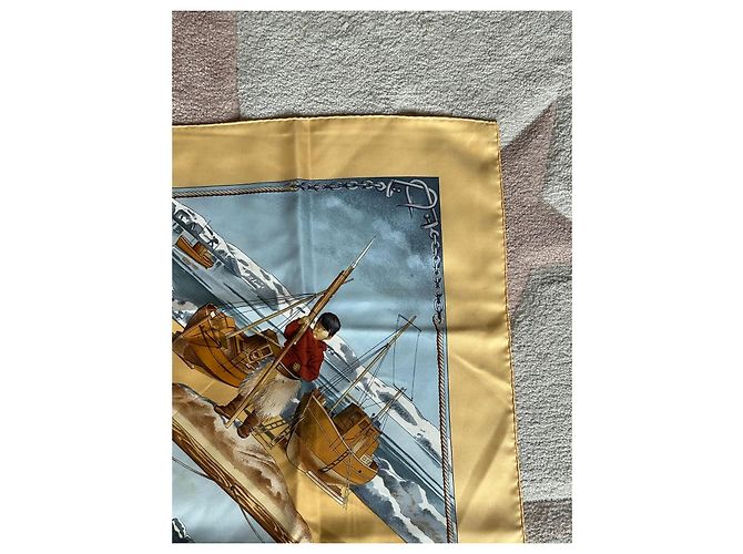 Hermès Foulard di seta 'Grønland' Marrone Bianco Blu Grigio Giallo - vista 6