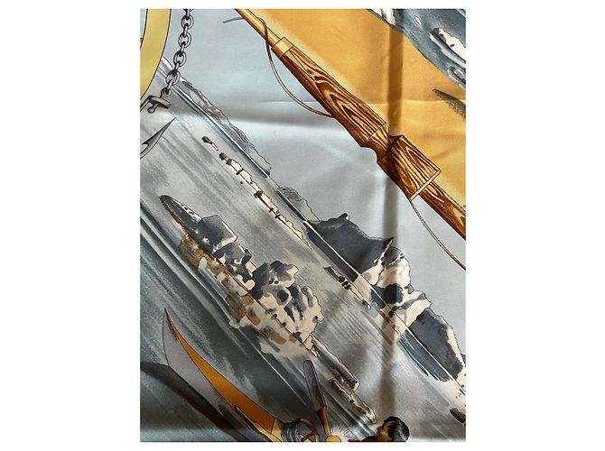Hermès Foulard di seta 'Grønland' Marrone Bianco Blu Grigio Giallo - vista 7