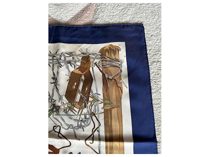 Hermès Seidenschal Großwind Braun Weiß Blau Grün - Ansicht 2