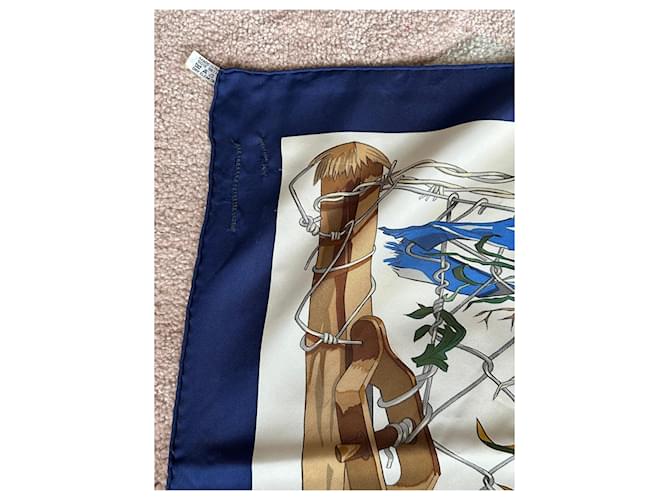Hermès Seidenschal Großwind Braun Weiß Blau Grün - Ansicht 3
