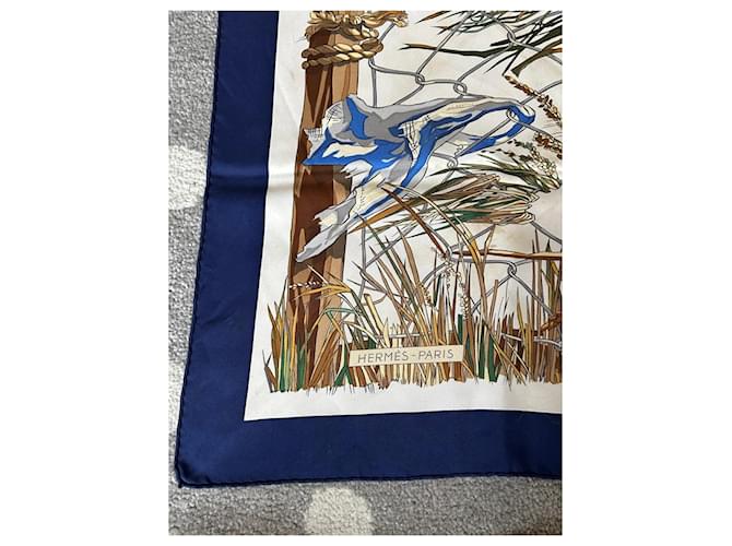Hermès Seidenschal Großwind Braun Weiß Blau Grün - Ansicht 4