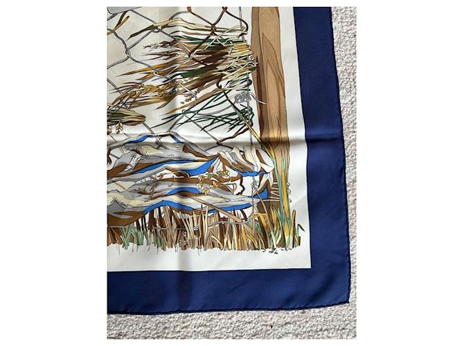 Hermès Seidenschal Großwind Braun Weiß Blau Grün - Ansicht 5