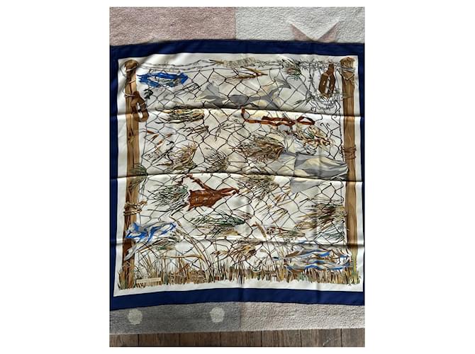 Hermès Seidenschal Großwind Braun Weiß Blau Grün - Ansicht 6