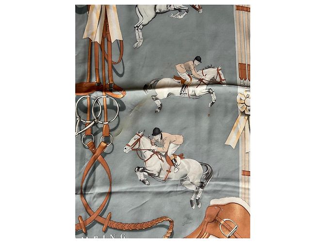 Hermès Seidenschal Jumping Braun Beige Weiß - Ansicht 6