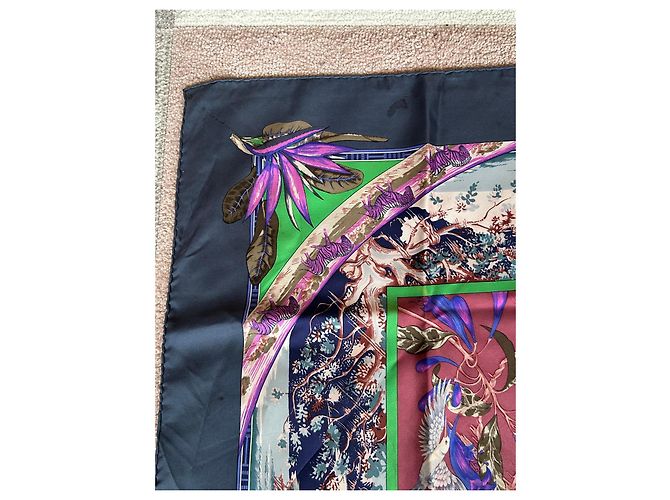 Hermès 'Tropiques' Seidenschal Braun Pink Weiß Blau Grün Lila Dunkelblau - Ansicht 3