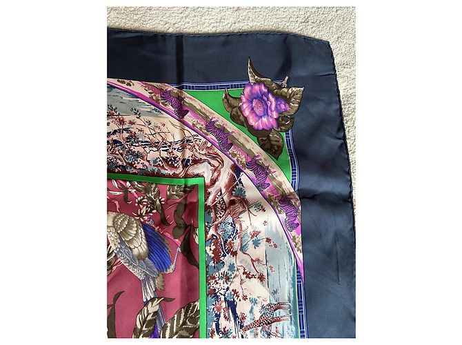 Hermès 'Tropiques' Seidenschal Braun Pink Weiß Blau Grün Lila Dunkelblau - Ansicht 4