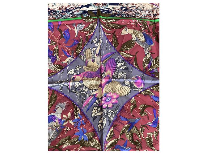 Hermès 'Tropiques' Seidenschal Braun Pink Weiß Blau Grün Lila Dunkelblau - Ansicht 8