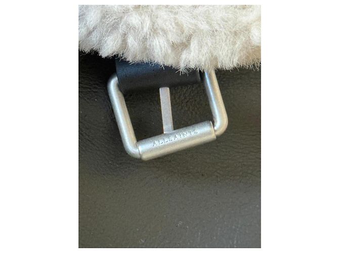 All Saints Black leather aviator jacket with shearling lining - view 7