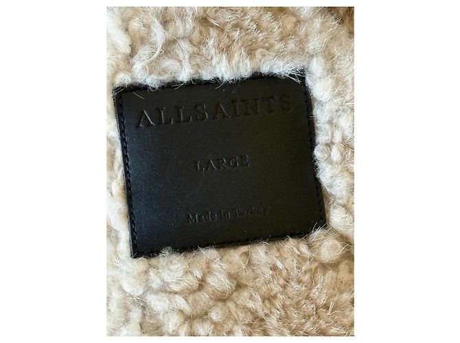 All Saints Black leather aviator jacket with shearling lining - view 9