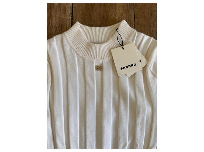 Pull Sandro en maille côtelée écru - vue 4