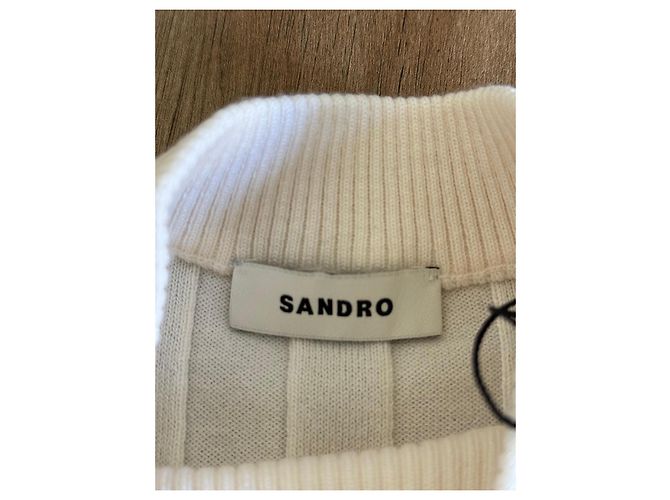 Pull Sandro en maille côtelée écru - vue 5