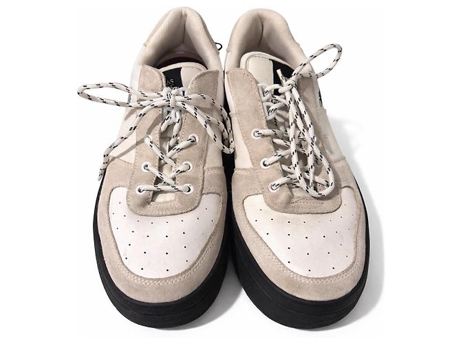 Versace Jeans Couture Sneakers basse in pelle e camoscio Versace Nero Bianco Beige - vista 2