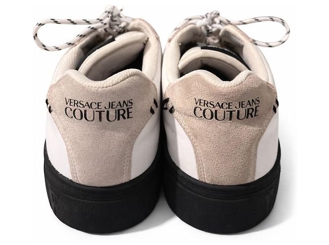 Versace Jeans Couture Sneakers basse in pelle e camoscio Versace Nero Bianco Beige - vista 4