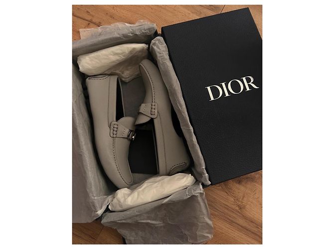Dior Odeon Mocassino in Pelle Grana Grigia/Beige Grigio - vista 10
