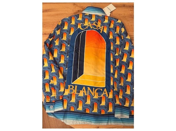 Camisa de seda estampada Casablanca Blanco Azul Naranja Amarillo - vista 2