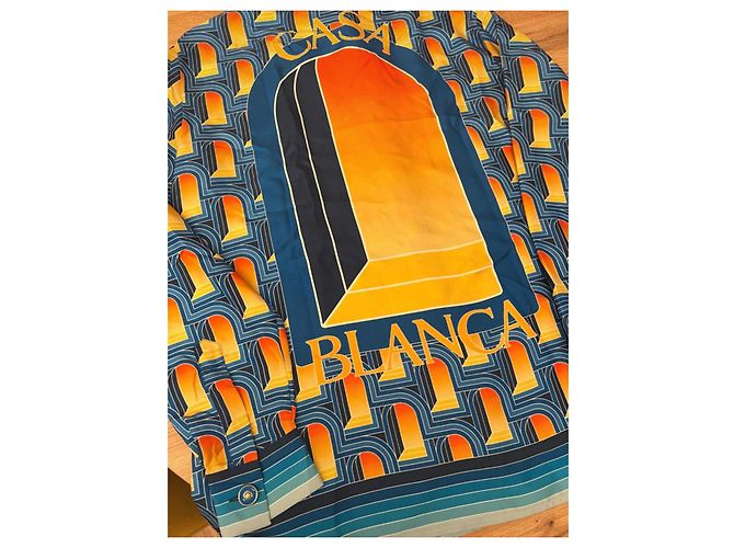 Camisa de seda estampada Casablanca Blanco Azul Naranja Amarillo - vista 3
