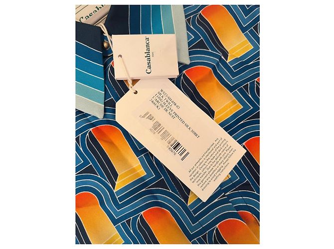 Camisa de seda estampada Casablanca Blanco Azul Naranja Amarillo - vista 4