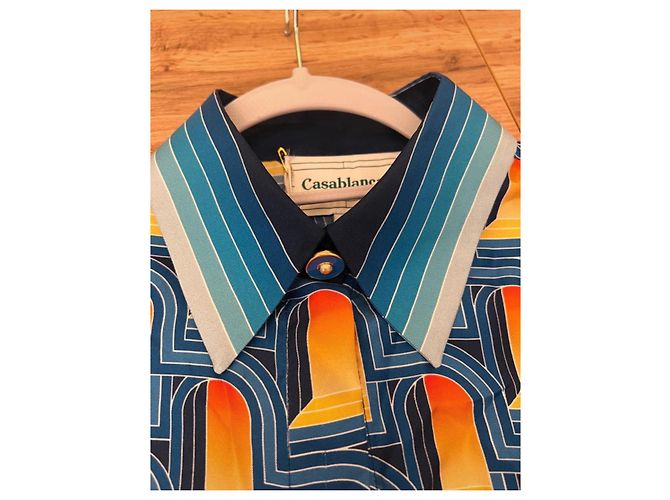 Camisa de seda estampada Casablanca Blanco Azul Naranja Amarillo - vista 6