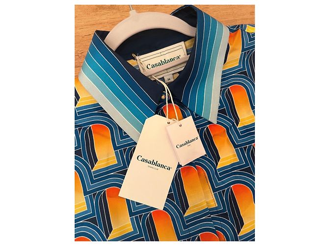 Camisa de seda estampada Casablanca Blanco Azul Naranja Amarillo - vista 8
