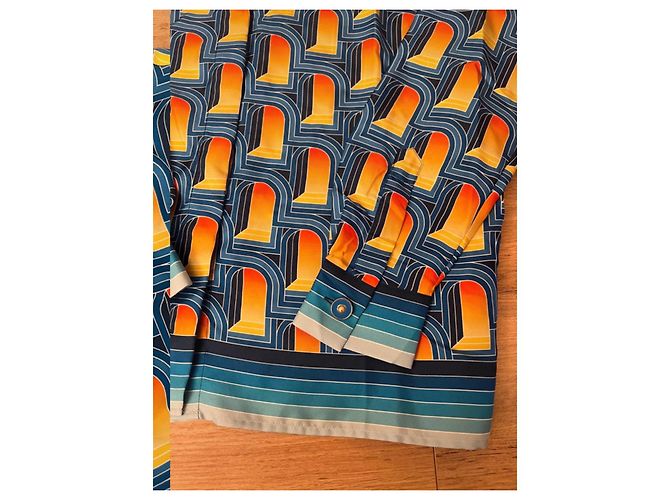 Camisa de seda estampada Casablanca Blanco Azul Naranja Amarillo - vista 9