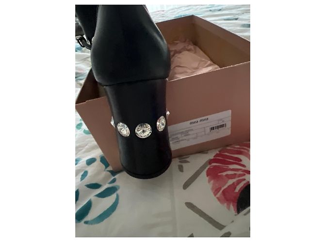 Décolleté Miu Miu in pelle nera con strass misura 40 Nero - vista 7