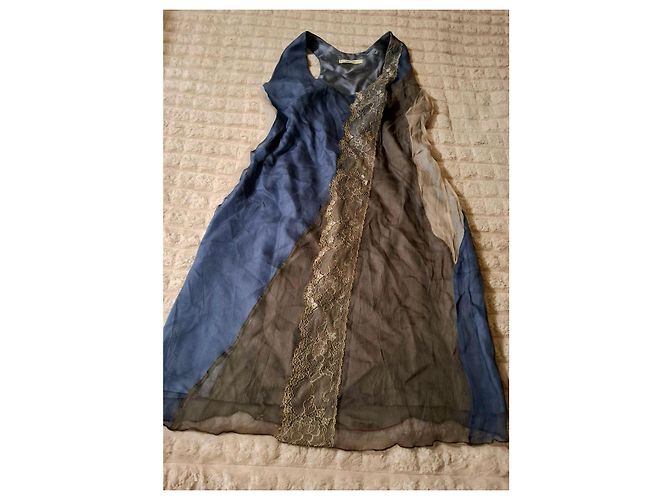 Autre Marque No-Na Pure Seidenkleid Braun Blau - Ansicht 10