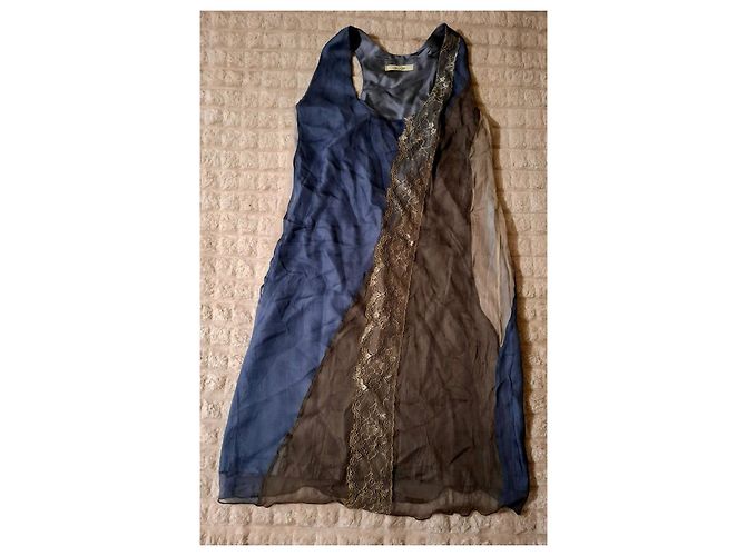 Autre Marque No-Na Pure Seidenkleid Braun Blau - Ansicht 5