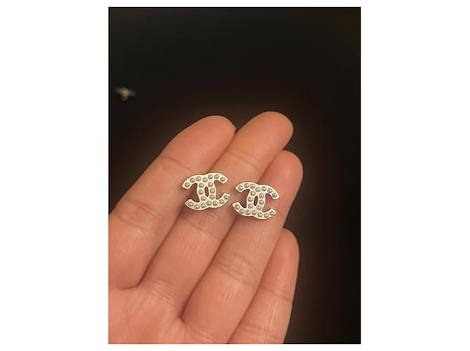 Chanel orecchini in metallo argento CC - vista 7
