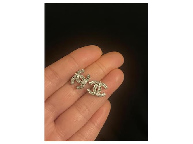Chanel orecchini in metallo argento CC - vista 8