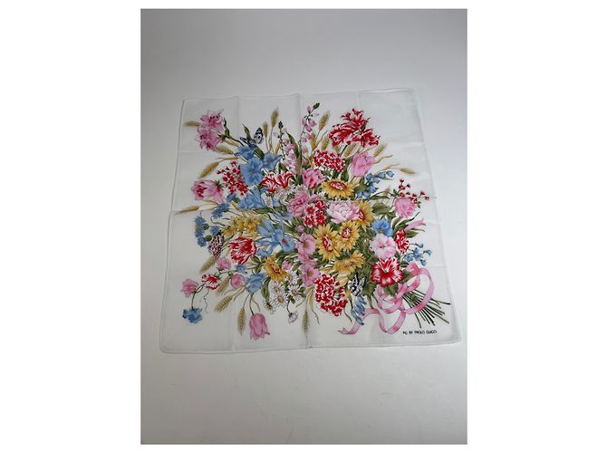 Vintage Paolo Gucci Blumen-Schal Weiß MULTIFARBIG Mehrfarben - Ansicht 10