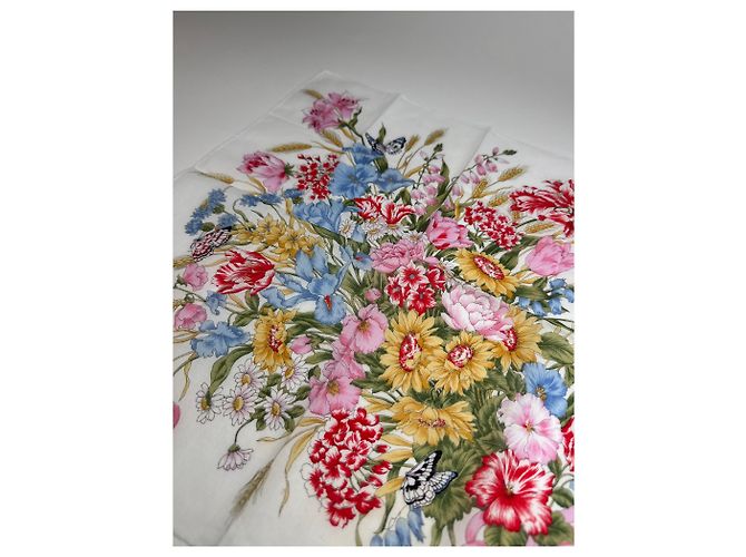 Vintage Paolo Gucci Blumen-Schal Weiß MULTIFARBIG Mehrfarben - Ansicht 3