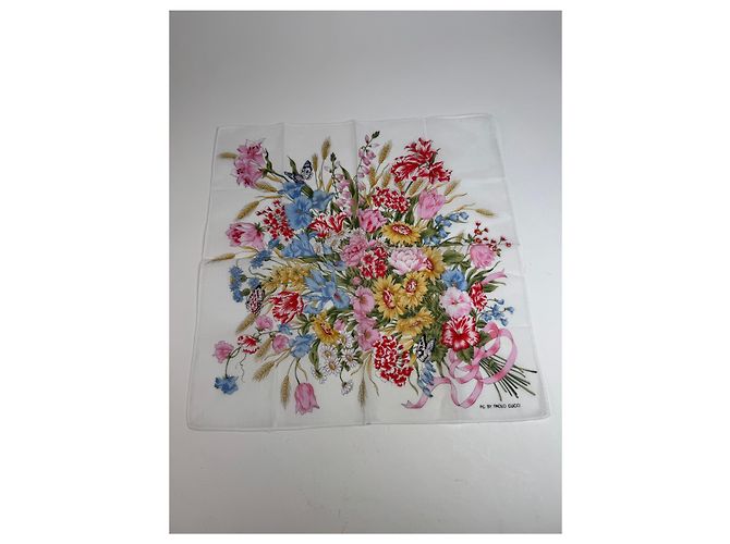 Vintage Paolo Gucci Blumen-Schal Weiß MULTIFARBIG Mehrfarben - Ansicht 4
