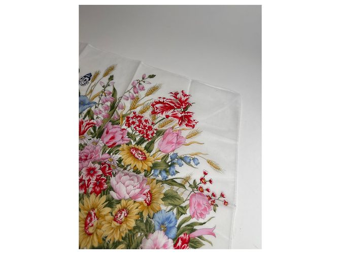 Vintage Paolo Gucci Blumen-Schal Weiß MULTIFARBIG Mehrfarben - Ansicht 7