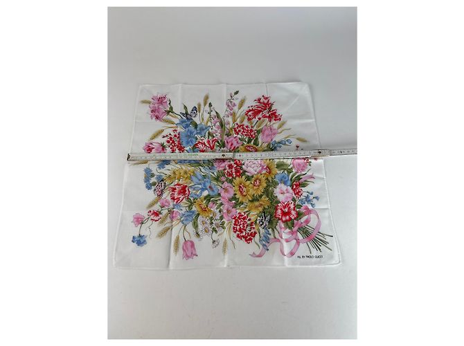 Vintage Paolo Gucci Blumen-Schal Weiß MULTIFARBIG Mehrfarben - Ansicht 8