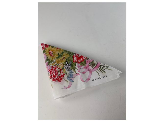 Vintage Paolo Gucci Blumen-Schal Weiß MULTIFARBIG Mehrfarben - Ansicht 9