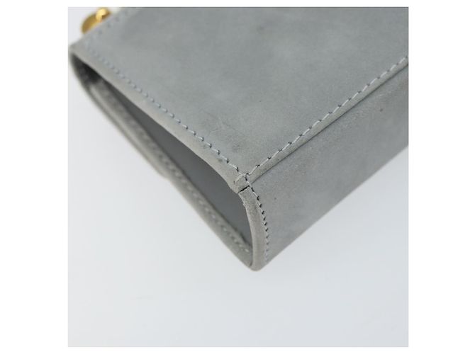 Pochette a spalla con catena Gancini in suede grigio e oro Auth 163100V di Salvatore Ferragamo - vista 17